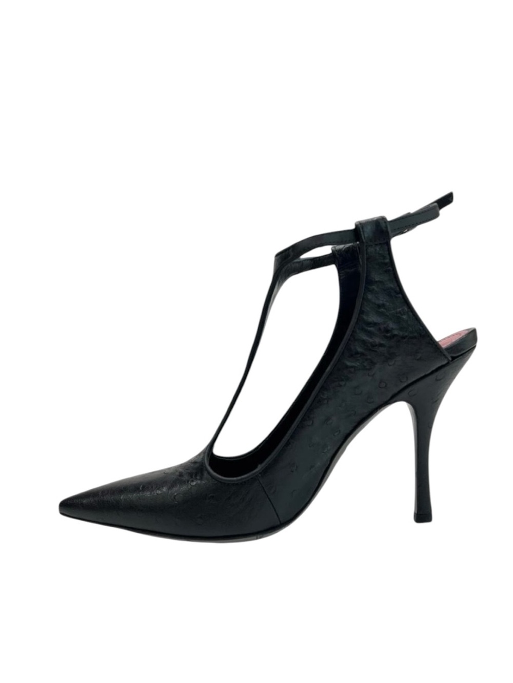 Max Mara 1EBE Black Ostrich Embossed Slingback Pumps 39/US9